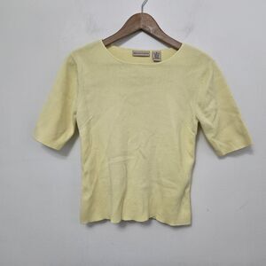 APOSTROPHE Women's Yellow Short Sleeve Tight Knit Cotton Sweater Size S